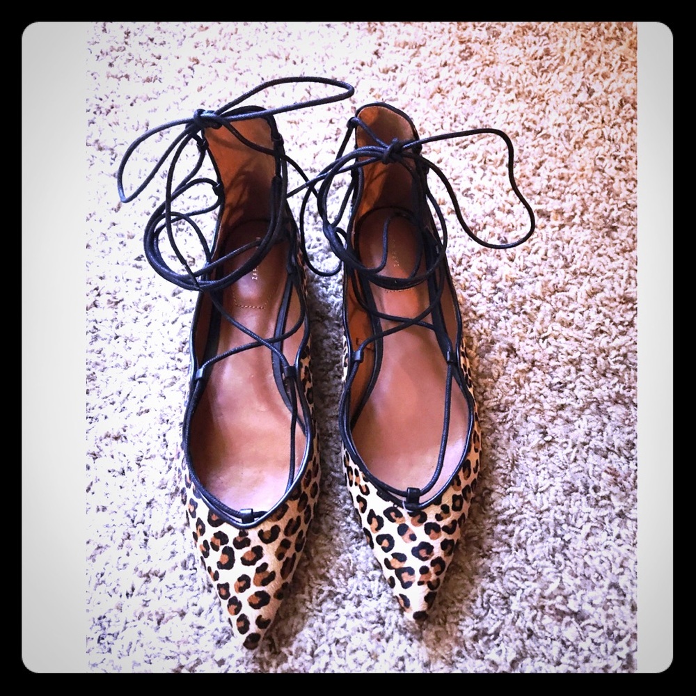 Zara leopard lace up flats 9